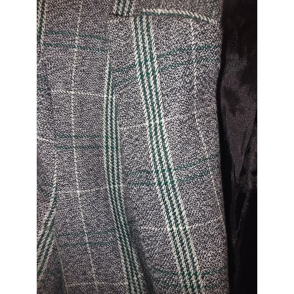 Able Ladies Elma Gray Evergreen Plaid 1 Button Blazer Jacket size S Cotton